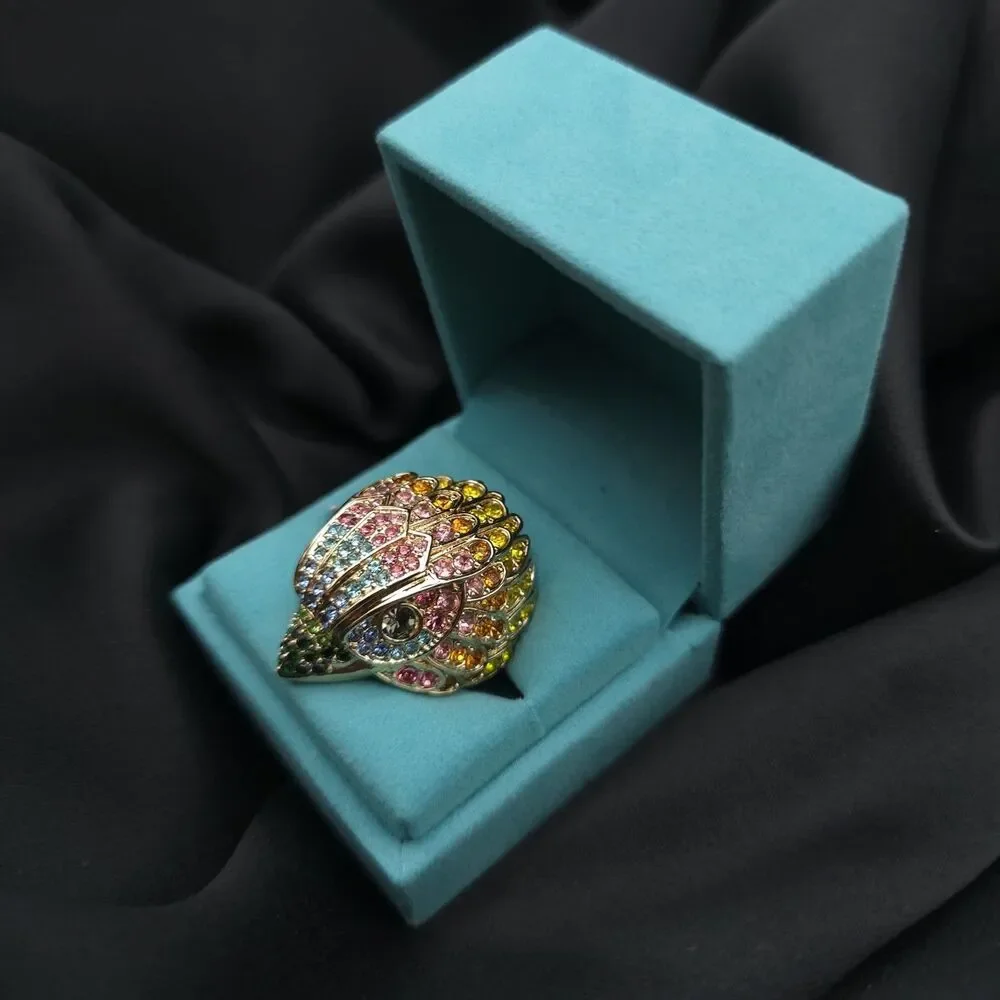 KURT GEIGER New Rainbow Crystal Statement Ring Gold Tone Eye Design Size 7